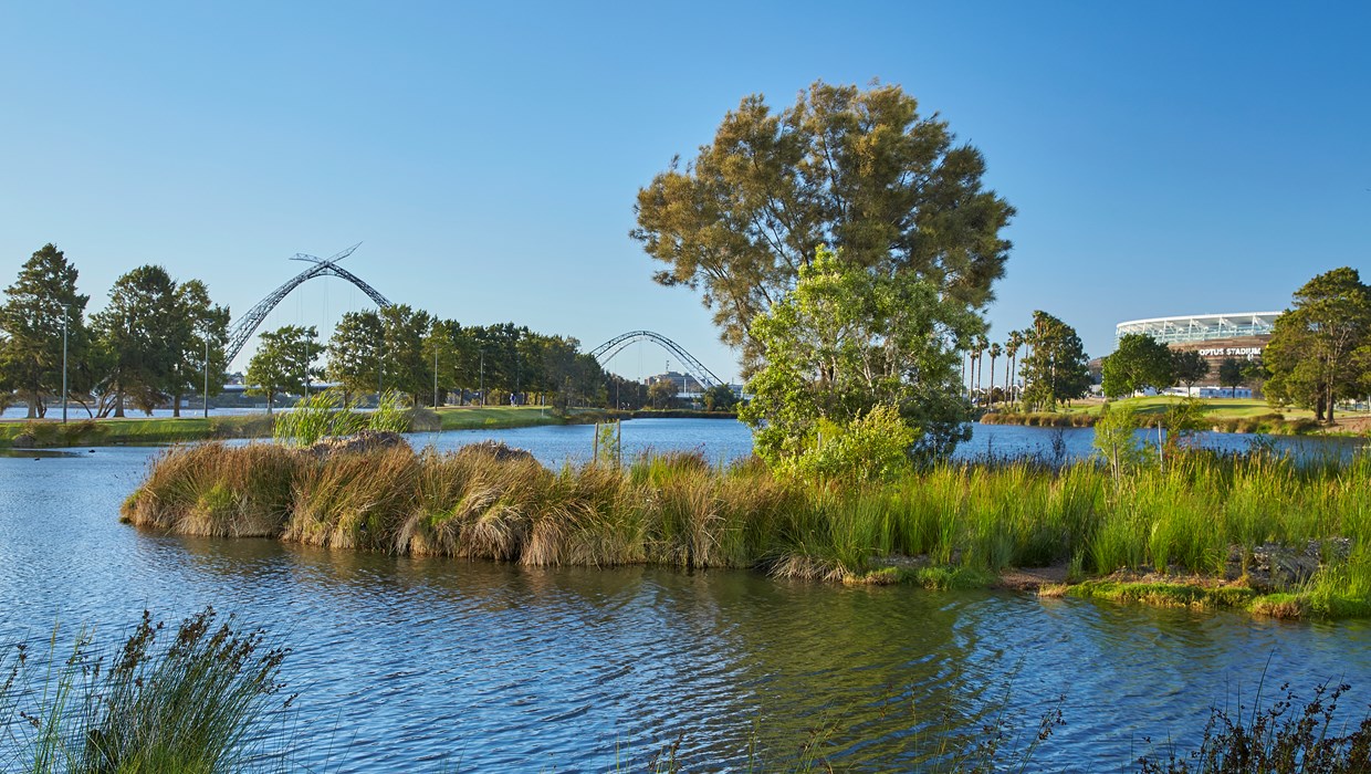One of Burswood Park’s seven tranquil freshwater lakes.
