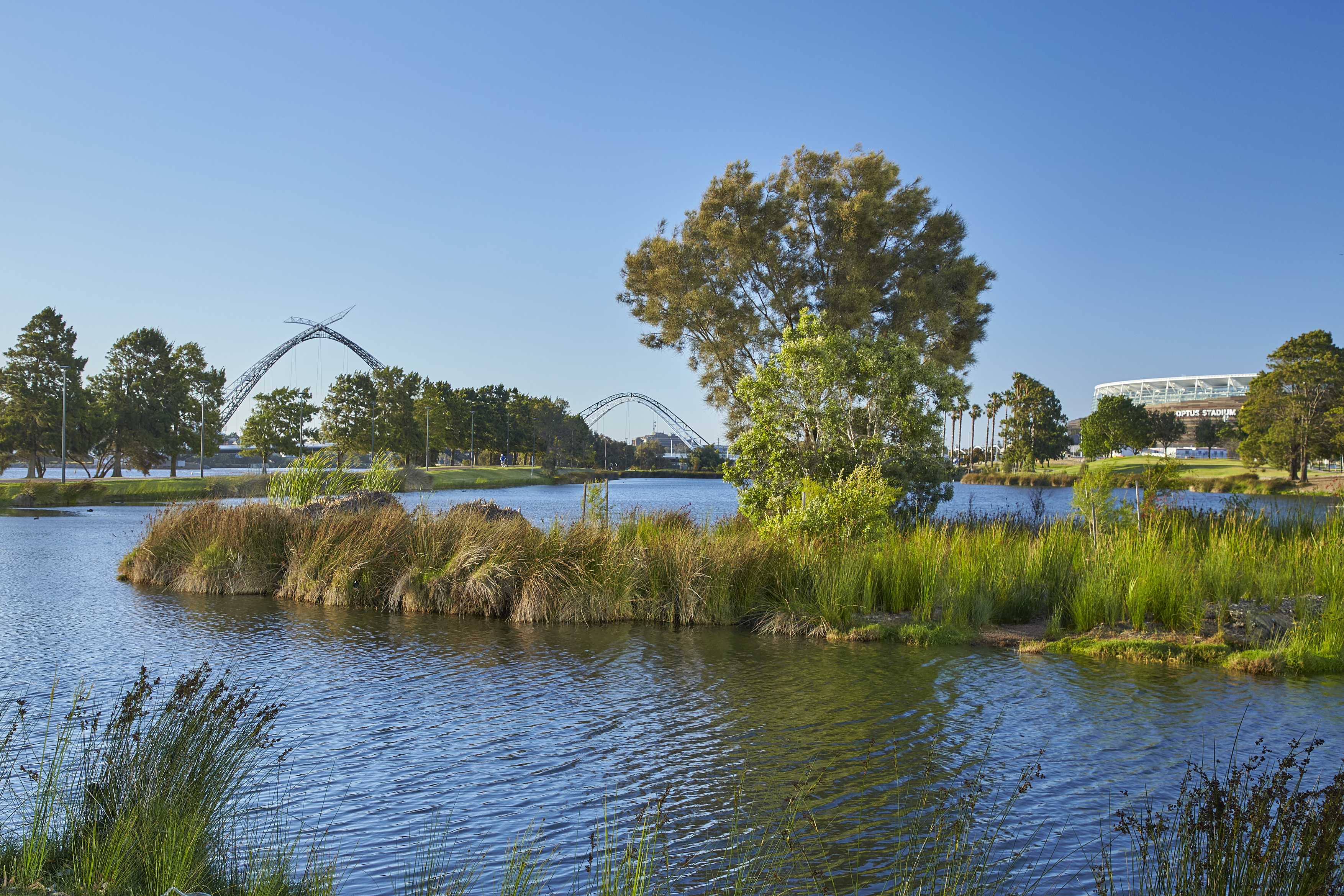 One of Burswood Park’s seven tranquil freshwater lakes.
