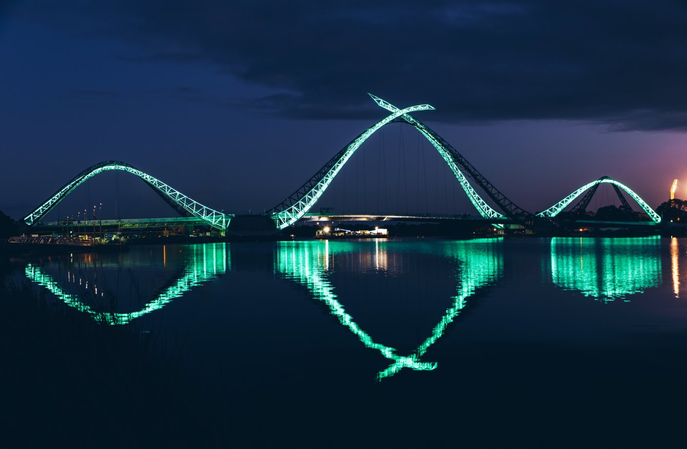 Matagarup Bridge lit up for Park Week.