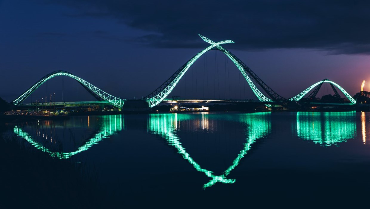 Matagarup Bridge lit up for Park Week.